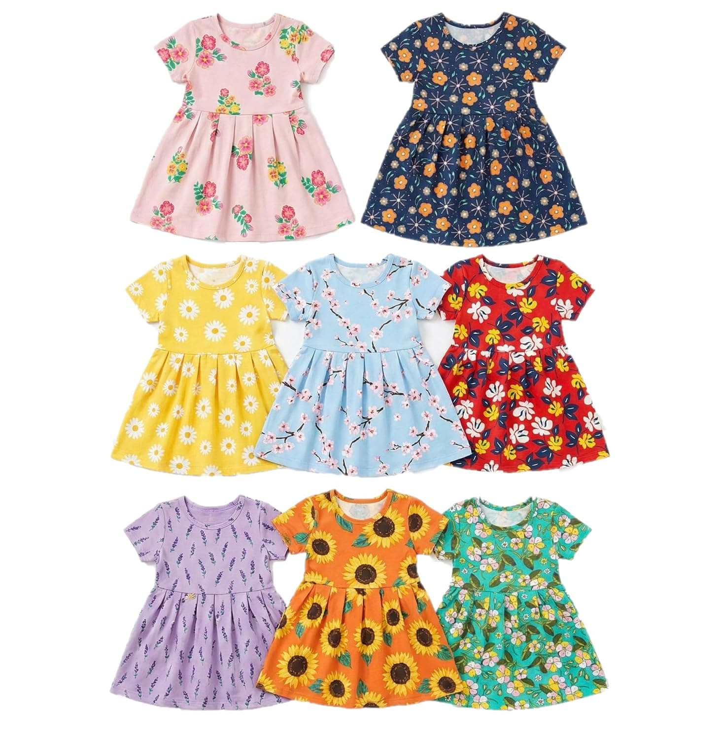 Toddler & Little Girls Printed Cotton Frocks (Ages 2-5) | Short Sleeve Everyday Casual Dress | Knee-Length, Assorted Print and Color