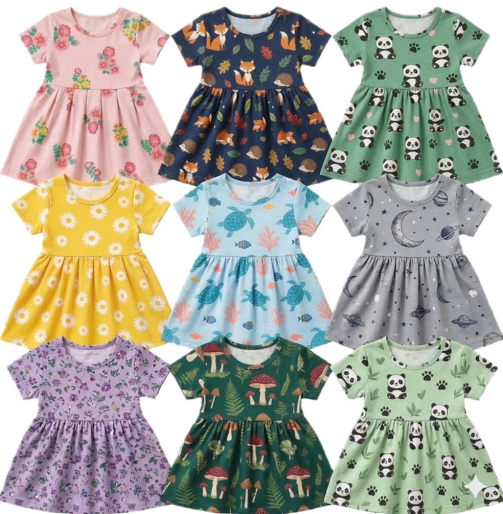 Toddler & Little Girls Printed Cotton Frocks (Ages 2-5) | Short Sleeve Everyday Casual Dress | Knee-Length, Assorted Print and Color – image 2
