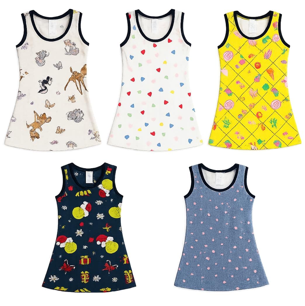 Little Girls Sleeveless Cotton Frock [Ages 2-7 Years], Knee-Length Casual Dress, Everyday Summer Frock for Girls, Assorted Print and Color