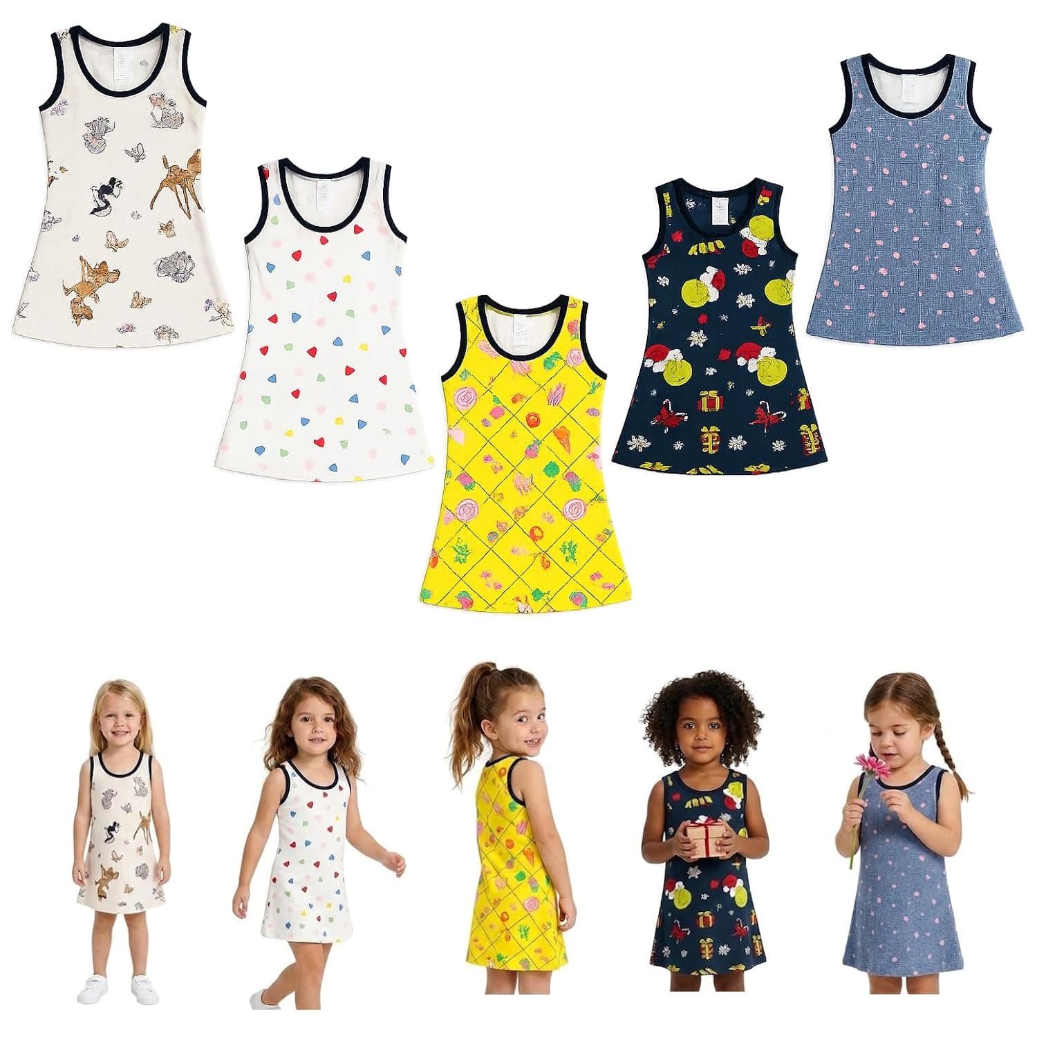 Little Girls Sleeveless Cotton Frock [Ages 2-7 Years], Knee-Length Casual Dress, Everyday Summer Frock for Girls, Assorted Print and Color – image 2