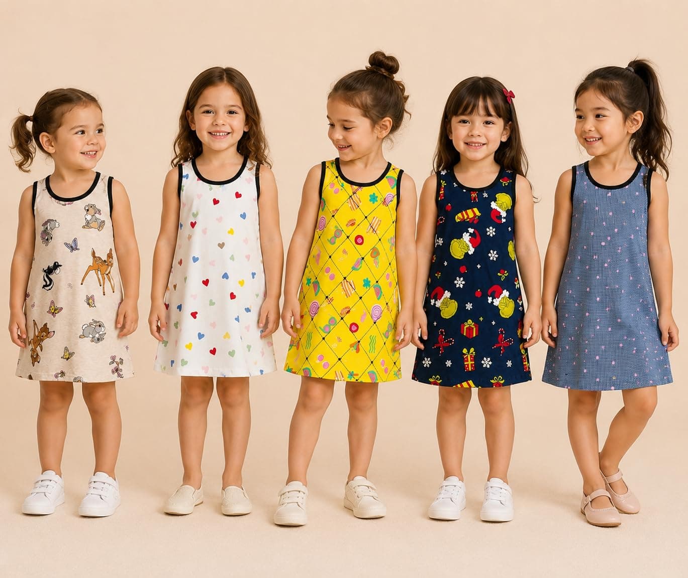 Little Girls Sleeveless Cotton Frock [Ages 2-7 Years], Knee-Length Casual Dress, Everyday Summer Frock for Girls, Assorted Print and Color – image 4