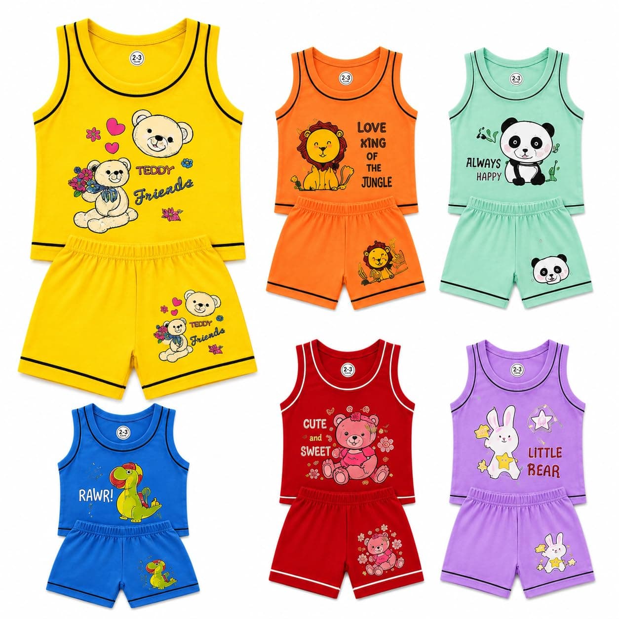 Kids Cotton Sleeveless Vest and Shorts Printed Set, Soft for Babies and Toddlers - Assorted Print and Color | 2 to 4 Years