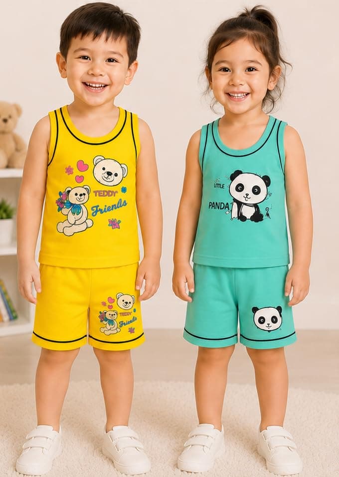 Kids Cotton Sleeveless Vest and Shorts Printed Set, Soft for Babies and Toddlers - Assorted Print and Color | 2 to 4 Years – image 4